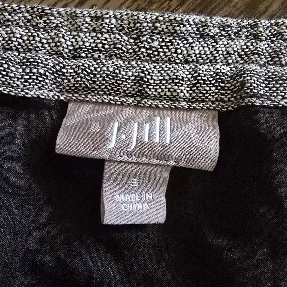 J. JILL Linen Midi Skirt Womens 8 Black White‎ Excellent Flared Lettuce Edge Hem